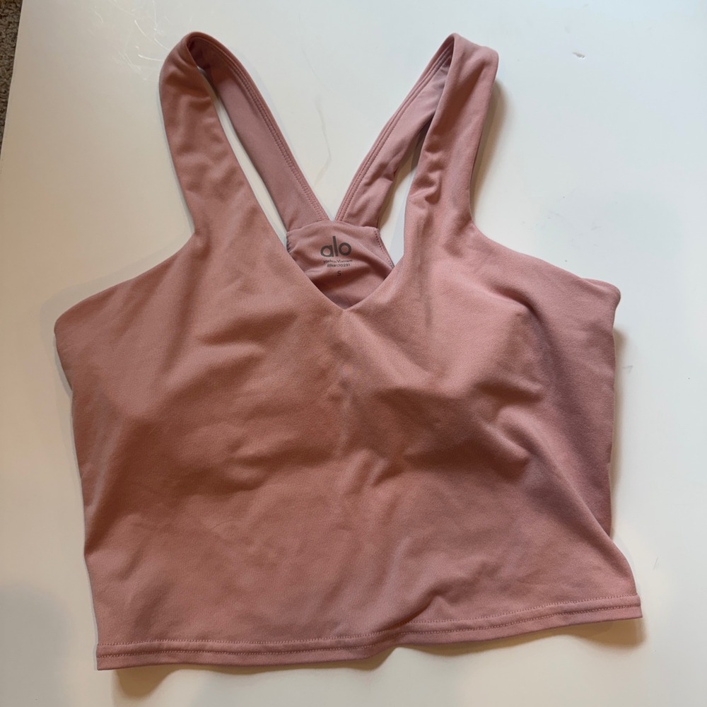 Alo Yoga Real Bra Tank Dusty Rose Pink V-Neck Racerback Crop Top Size S